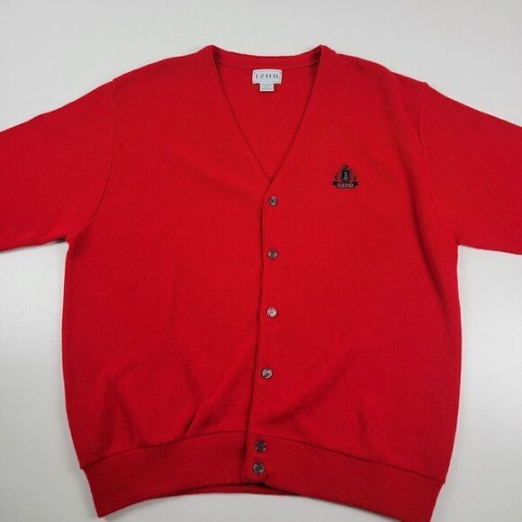 Izod Sweater Mens XL Red Cardigan Button Up Embroidered Preppy Dress Vintage 90s - Picture 4 of 10